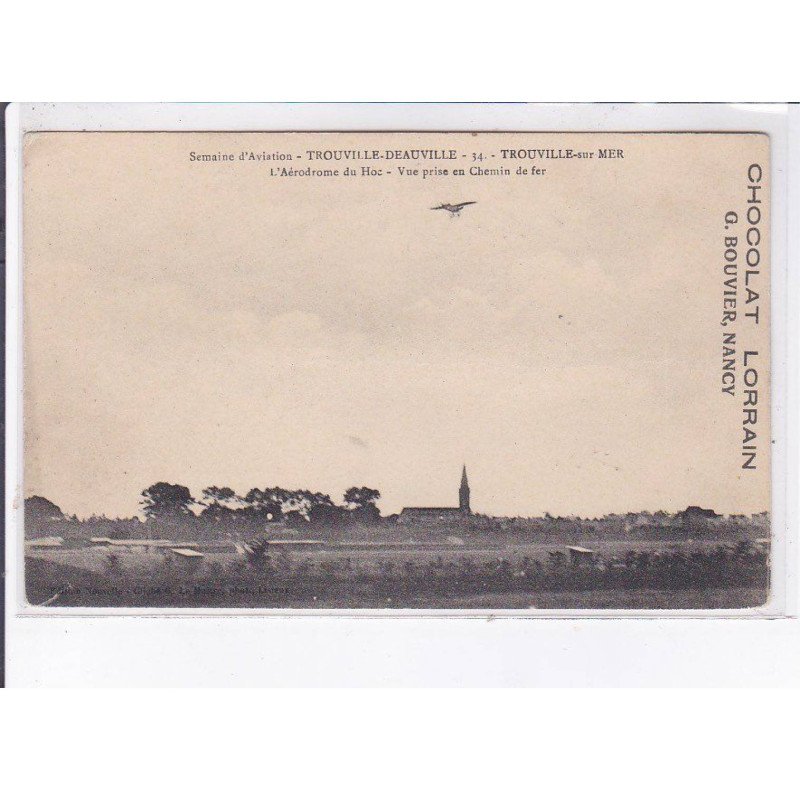 TROUVILLE-sur-MER: semaine d'aviation trouville-deauville, l'aérodrome du hoc, vue prise en chemin de fer - état TROUVILLE-sur-MER: semaine d'aviation trouville-deauville, l'aérodrome du hoc, vue prise en chemin de fer - état