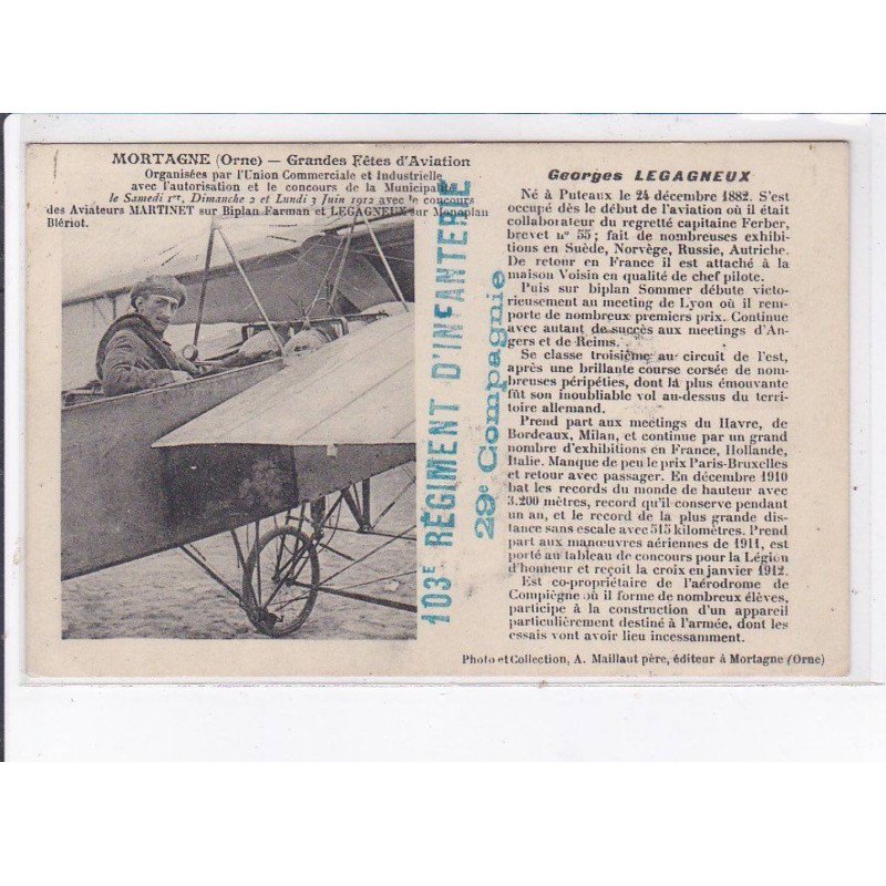 MORTAGNE: grandes fêtes d'aviation, organisées par l'union commerciale et industrielle, Georges Legagneu - très bon état