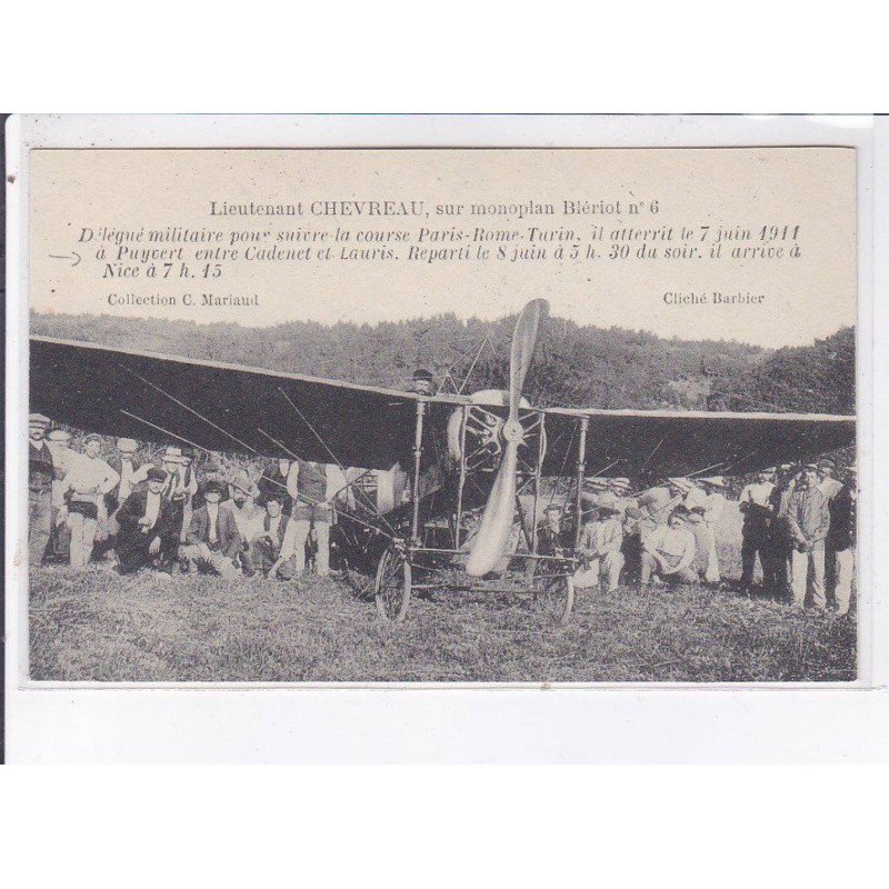 PUYVERT: délégué militaire pour suivre la course, aviation, lt. Chevreau sur monoplan blériot n°6 - très bon état