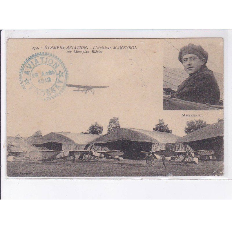 FROSSAY: étampes-aviation aviateur Maneyrol sur monoplan Blériot, cachet frossay - état FROSSAY: étampes-aviation aviateur Maneyrol sur monoplan Blériot, cachet frossay - état