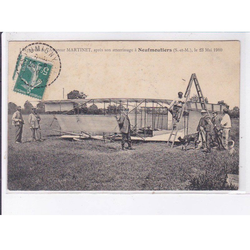 NEUFMOUTIERS: aviation aviateur Martinet après son atterrissage 1910 - très bon état