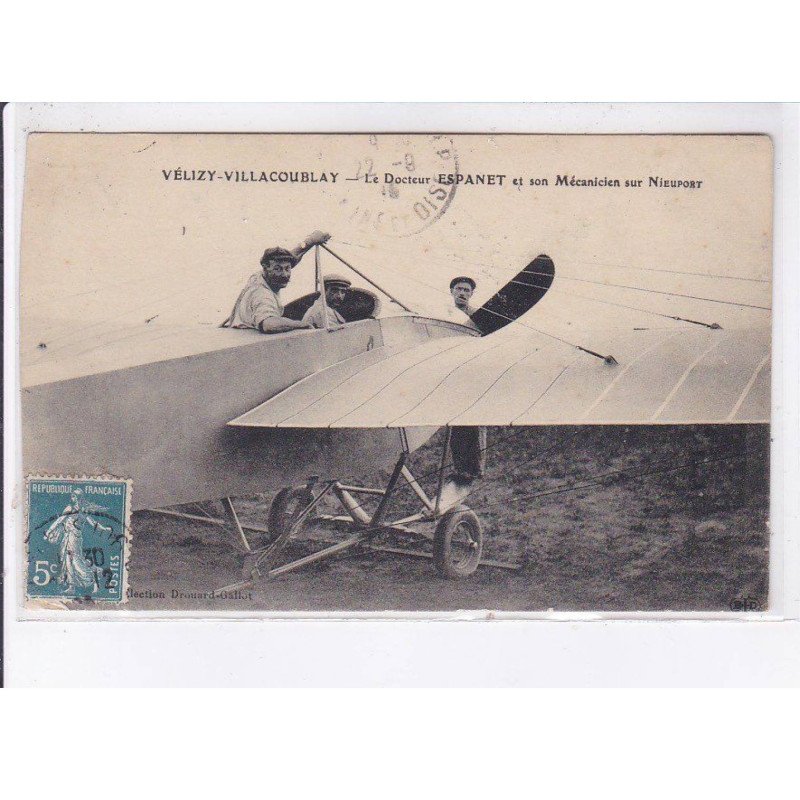 VELIZY-VILLACOUBLAY: aviation docteur Espanet et son mécanicien sur nieuport - état VELIZY-VILLACOUBLAY: aviation docteur Espanet et son mécanicien sur nieuport - état