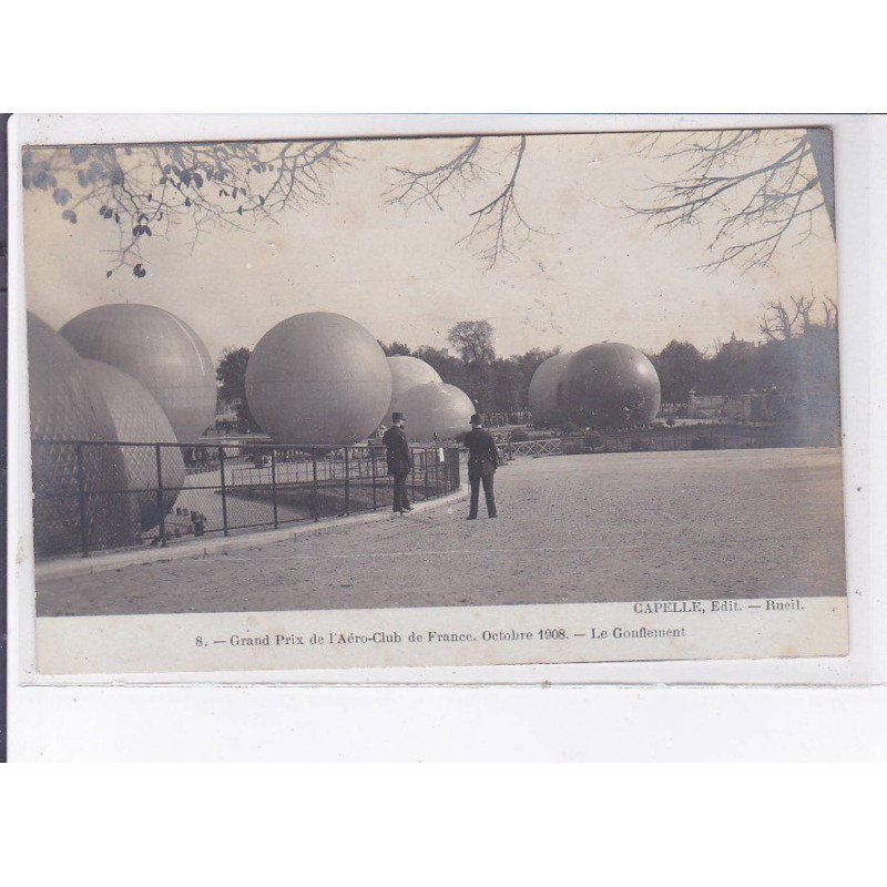 PARIS: 75001 grand prix aéro-club 1908, ballon rond, aviation, le gonflement, tuileries - très bon état