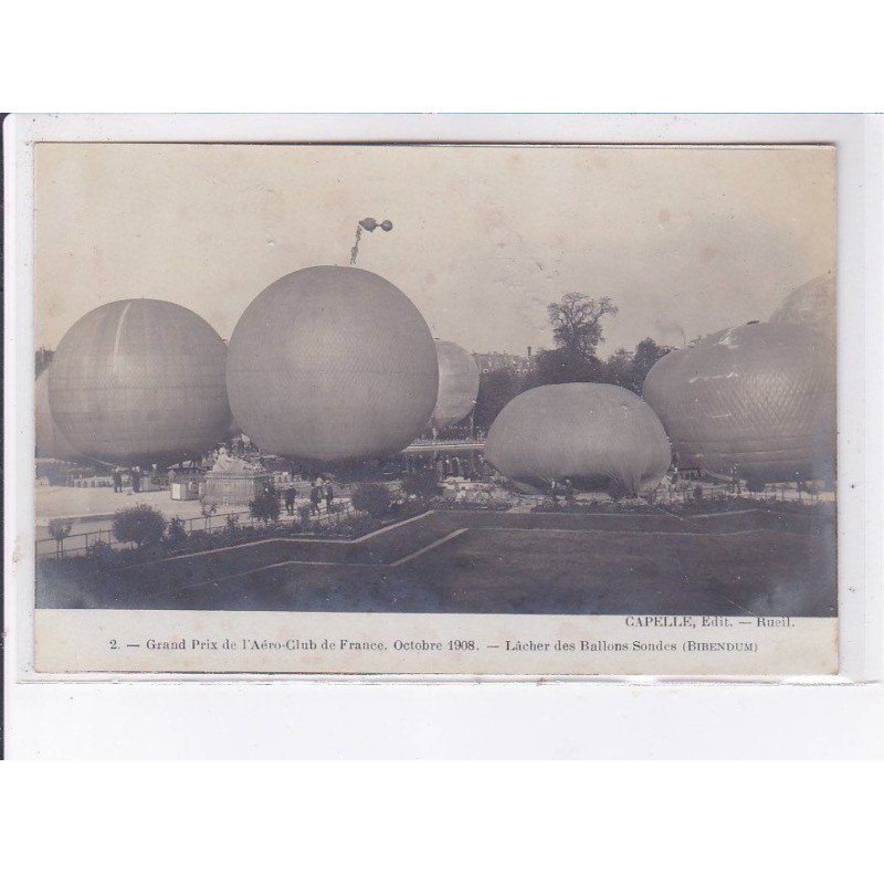 PARIS: 75001 grand prix aéro-club 1908, ballon rond, aviation, lâcher des ballons sondes, tuileries - très bon état