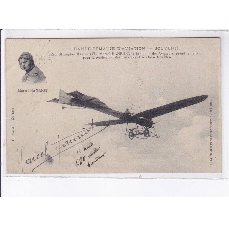 COTE D'OR: grande semaine d'aviation sur monoplan Hanriot, marcel hanriot autographe - très bon état