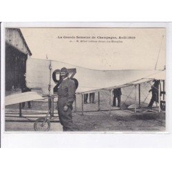 MARNE: grande semaine de champagne 1909 aviation M. Alfred Leblanc devant son monoplan - très bon état