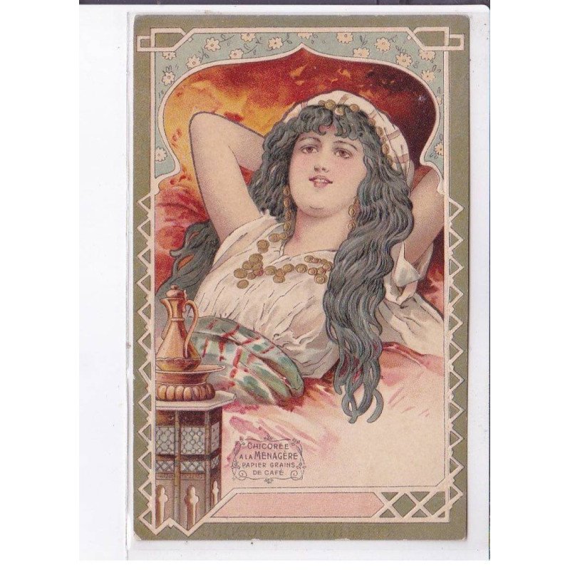 Non signée : publicité pour la chicorée "a la ménagère" (gaufrée - Art Nouveau) - très bon état