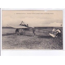 SAINT-LYE: aviation aviateur Védrines prenant le départ sur monoplan morane - état