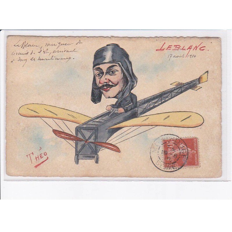 aviation, carte peinte à la main, Le blanc 1910 - très bon état