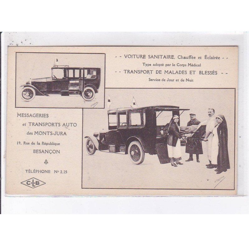 BESANCON: messageries et transports auto des monts-jura, voiture sanitaire - très bon état BESANCON: messageries et transports auto des monts-jura, voiture sanitaire - très bon état