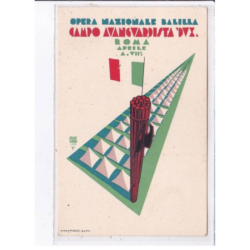 PUBLICITE : Opera Nazionale Balilla campo Avangardista Roma illustré par GOBBO - très bon état