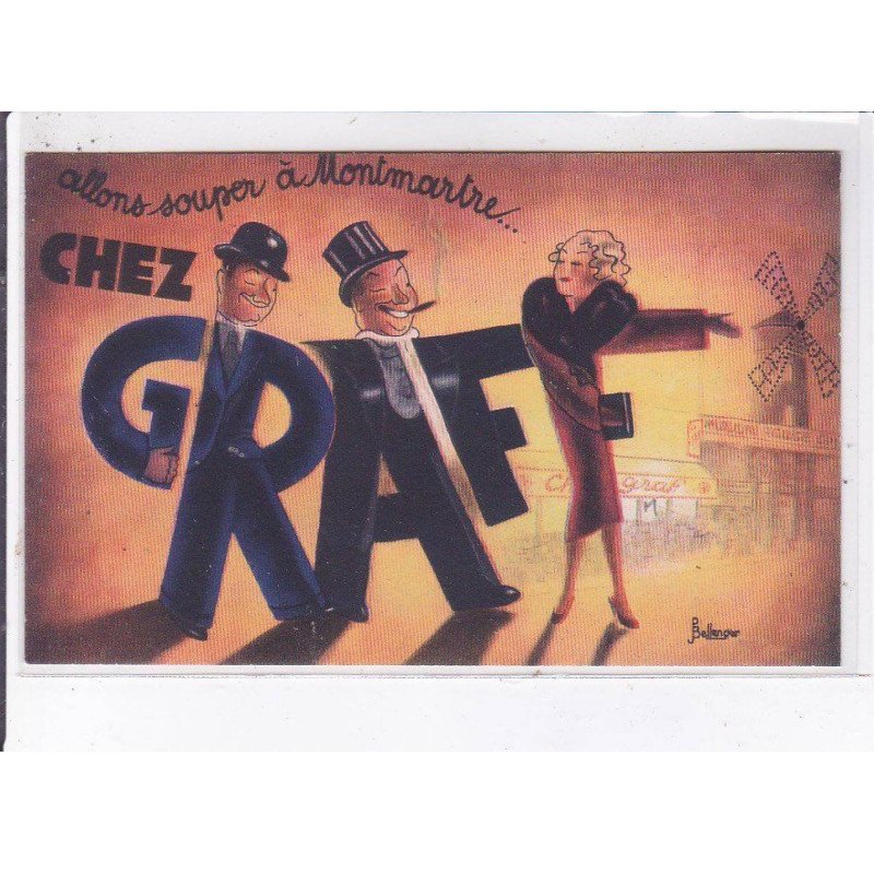 PUBLICITE : "allons souper à Montmartre chez GRAFF" illustrée par Bellenger - très bon état