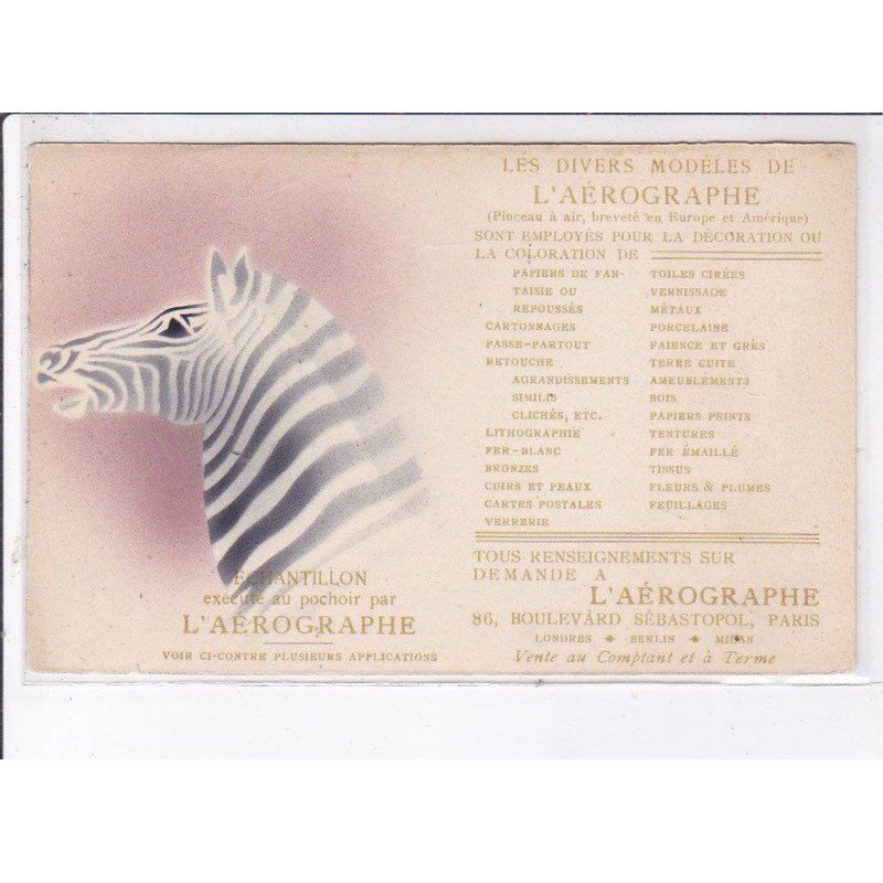 PUBLICITE : divers modeles de l'Aérographe (Zebre) - très bon état