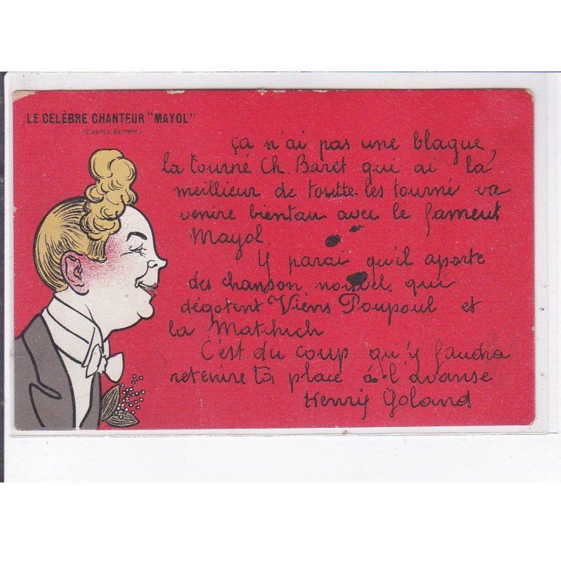 PUBLICITE : Le célèbre chanteur "Mayol" (illustrée par Barrère) - état