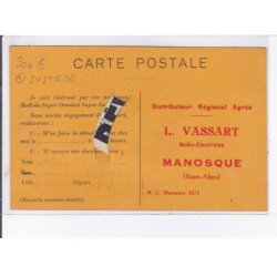 PUBLICITE : la TSF RADIOLA (carte a systeme) Vassart radio-electricien à Manosque - très bon état