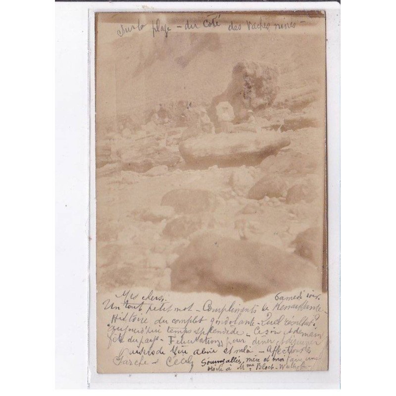 VILLERS-sur-MER: sur la plage du côté des vaches, rochers - état