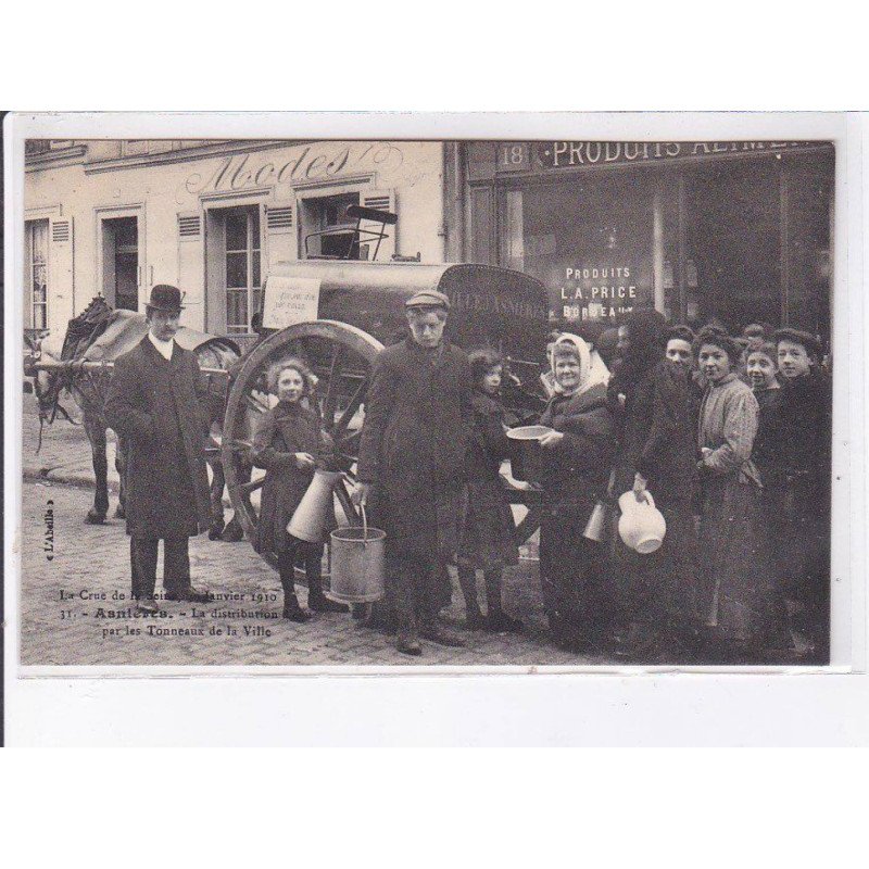 ASNIERES: la crue de janvier 1910, la distribution par les tonneaux de la ville - très bon état