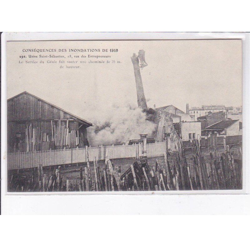 PARIS: 75015, conséquences des inondations de 1910, usine saint-sébastien, le service du génie fait sauter une cheminée