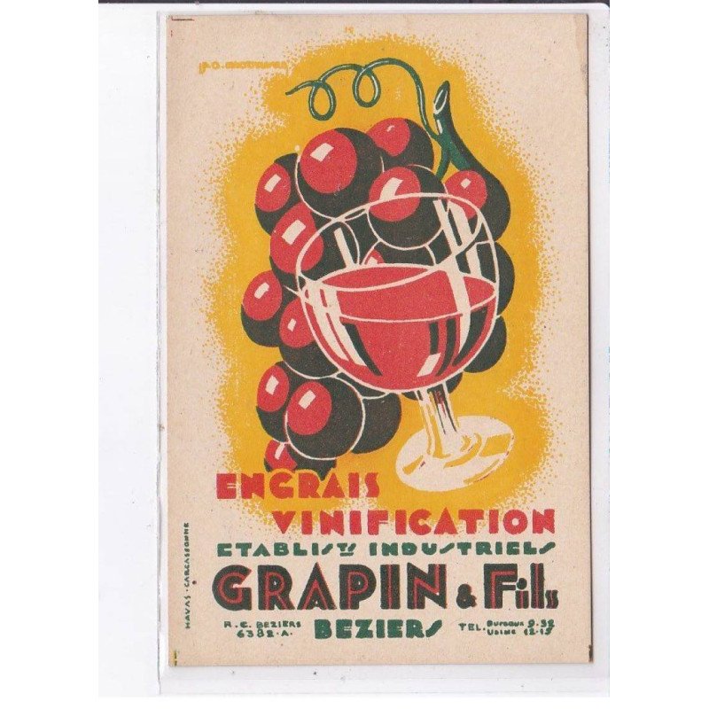 PUBLICITE : engrais vinification GRAPIN et Fils à Beziers (vins - vigne) - très bon état