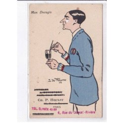 PUBLICITE : Max Decugis illustrée par de Fleurac (bonneterie Houte à Paris) - état