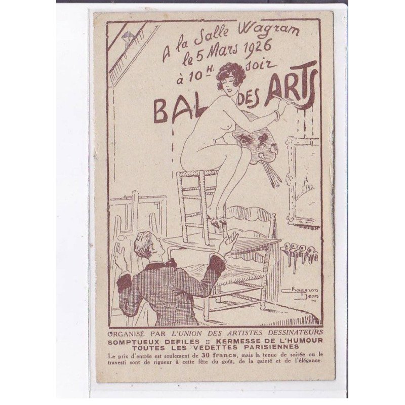 PUBLICITE : Le Bal des Arts à la salle Wagram - illustrée par Jean Chaperon (femme nue) - très bon état