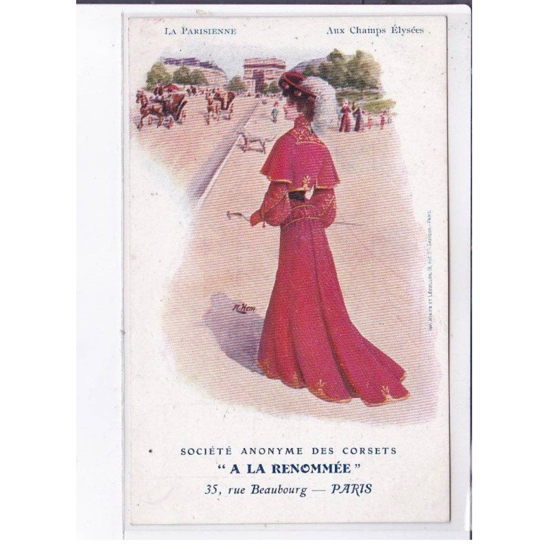 PUBLICITE : Les corset "a la Renommée" - La Parisienne au marché au Champs Elysées - très bon état