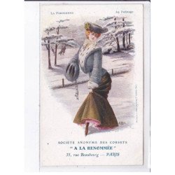 PUBLICITE : Les corset "a la Renommée" - La Parisienne au marché au patinage - très bon état