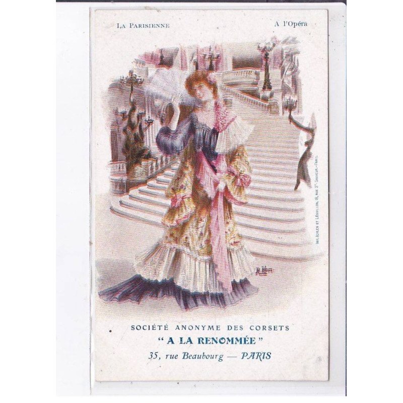 PUBLICITE : Les corset "a la Renommée" - La Parisienne a l'Opéra - très bon état