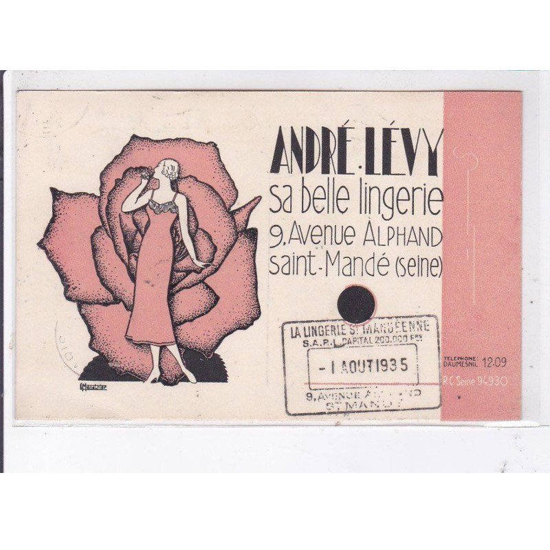 PUBLICITE : magasin de lingerie André LEVY à Saint Mandé (judaica) - très bon état