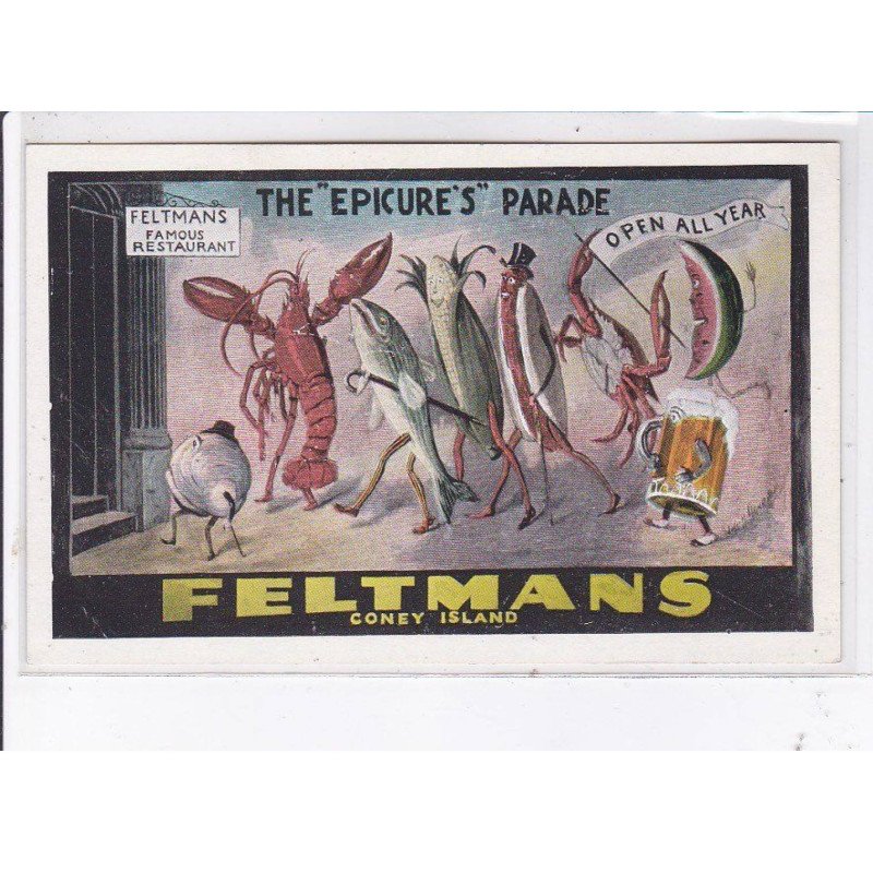 PUBLICITE : "the Epicure's parade" - FELTMANS restaurant in Coney Island (homard - surréalisme) - très bon état
