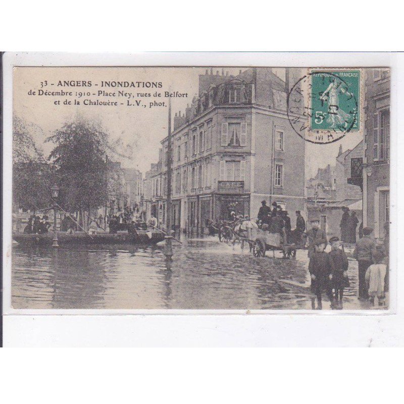 ANGERS: iinondations de 1910, place ney rues de belfort et de la chalouère - très bon état