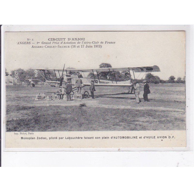 ANGERS: circuit d'anjou, 1er grand prix d'aviation de l'aéro-club de france, monoplan zodiac, labouchère - très bon état