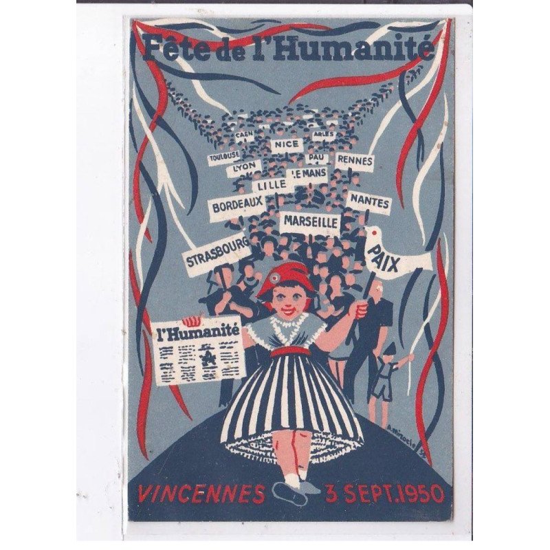 PUBLICITE : fête de l'Humanité au bois de Vincennes en 1950 - très bon état