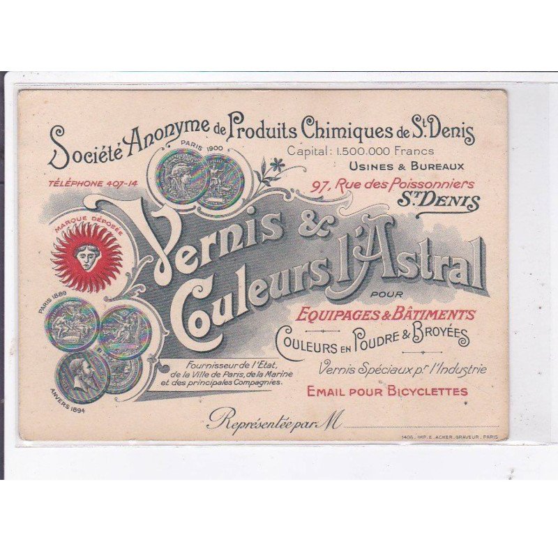 PUBLICITE : Société de produits chimiques de Saint Denis - Vernis et couleurs l'Astral - très bon état