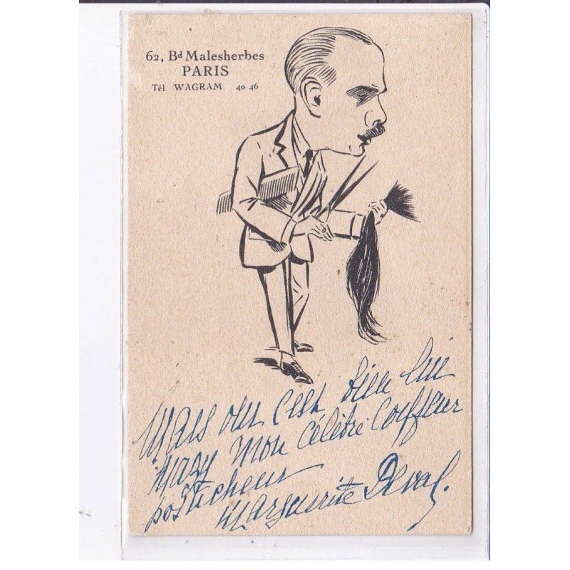PUBLICITE : caricature - salon de coiffure MAZY au 62 boulevard Malesherbes - état