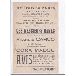 PUBLICITE : revue réaliste de Francis CARCO "Ces messieurs dames" illustrée par Paul COLIN (studio de Paris) TBE