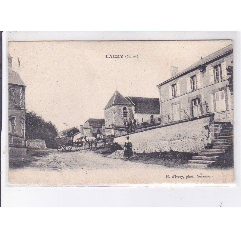 LACHY: scène de village, attelage - très bon état