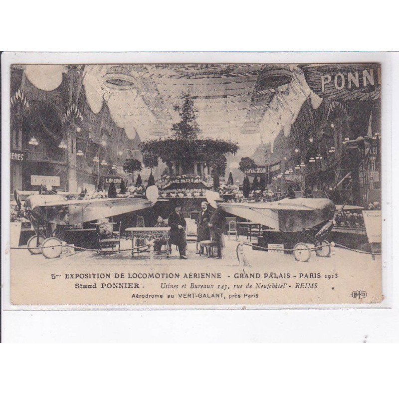 REIMS: 5e exposition de locomotion aérienne grand palais 1913, stand ponnier, aérodrome au vert-galant - très bon état