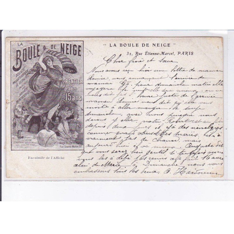 PUBLICITE : société de retraites "la Boule de Neige" à Paris - état