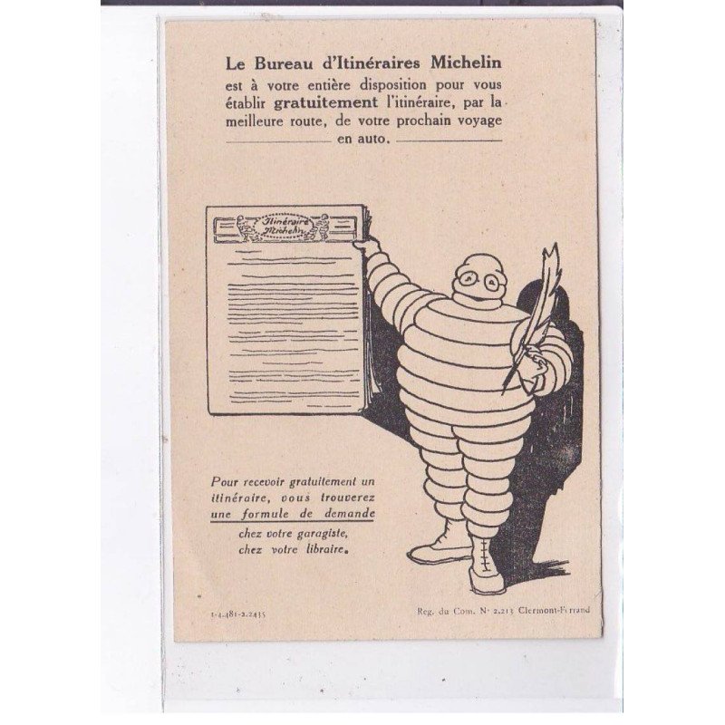 PUBLICITE : le bureau d'itinéraire Michelin (Bibendum - automobile) - très bon état
