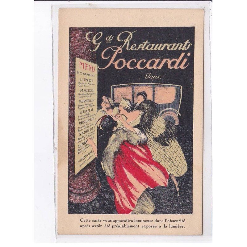 PUBLICITE : grands restaurants Poccardi à Paris illustrée par Leonetto CAPPIELLO (hold to light)- très bon état PUBLICITE : grands restaurants Poccardi à Paris illustrée par Leonetto CAPPIELLO (hold to light)- très bon état