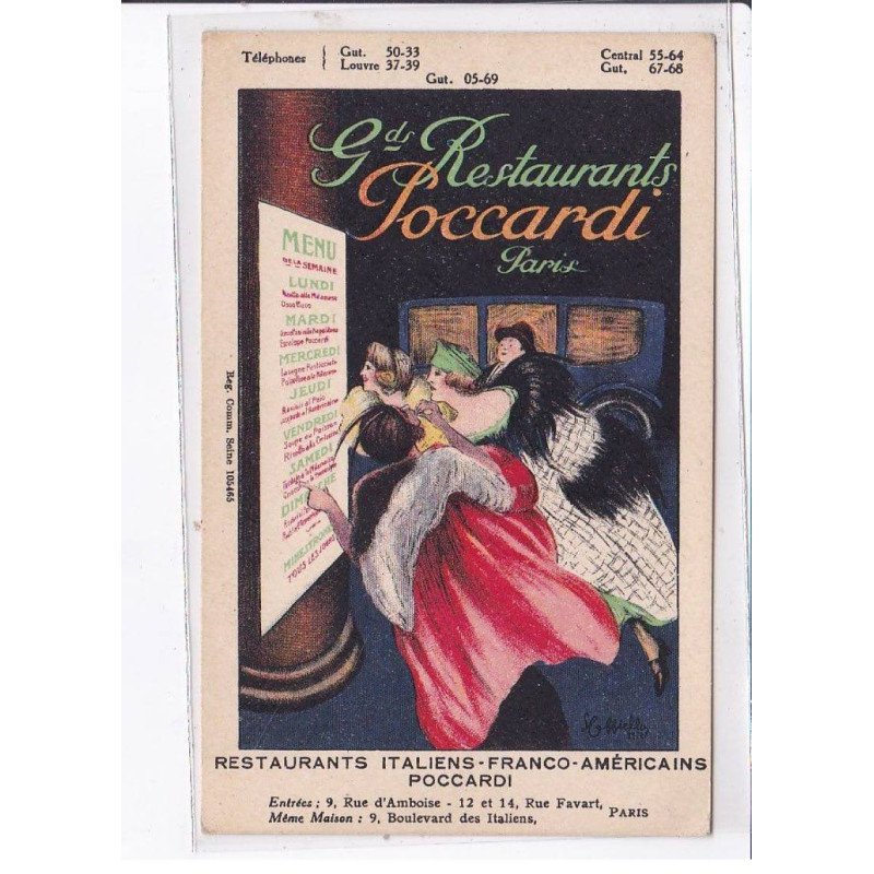 PUBLICITE : grands restaurants Poccardi à Paris illustrée par Leonetto CAPPIELLO - très bon état