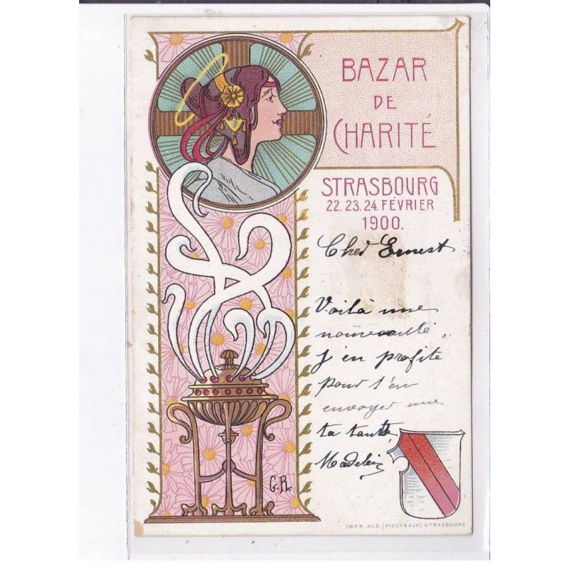 PUBLICITE : Bazar de la Charité à Strasbourg en 1900 (illustrée par Georges RITLENG - bon état