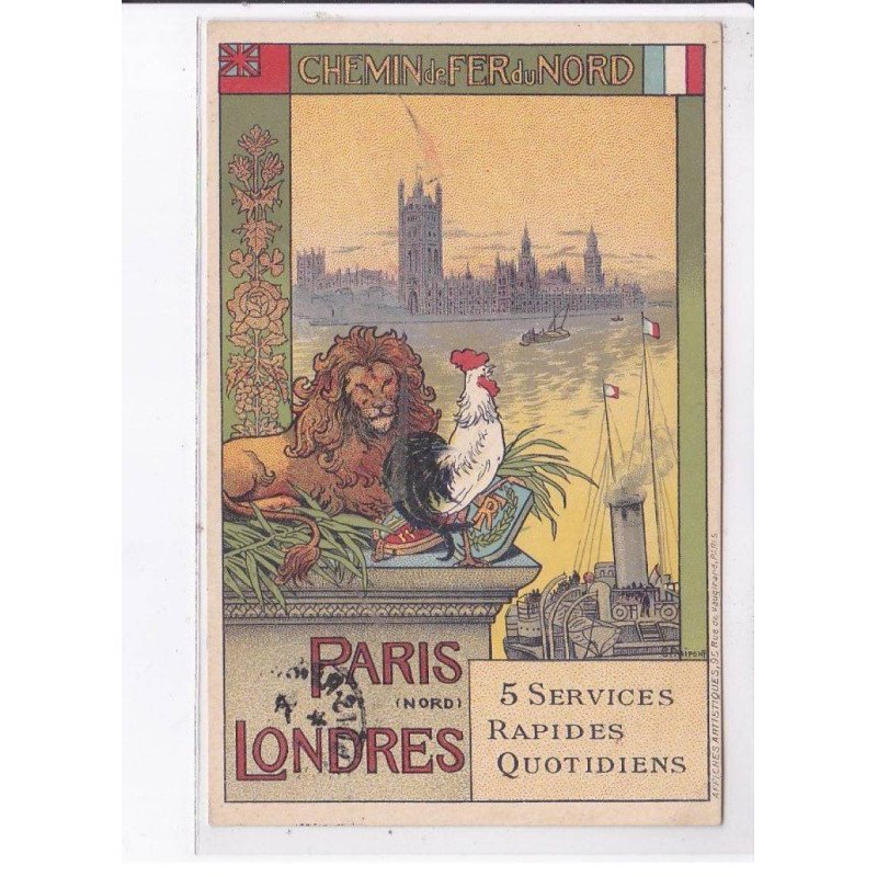 PUBLICITE : chemin de fer du Nord Paris Londres (illustrée par Fraipont) - état