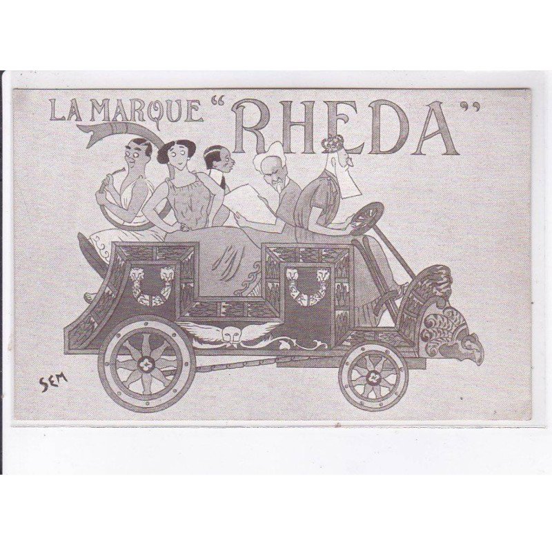 PUBLICITE : automobile de la marque RHEDA illustrée par SEM (Leopold II - Santos Dumont) - très bon état