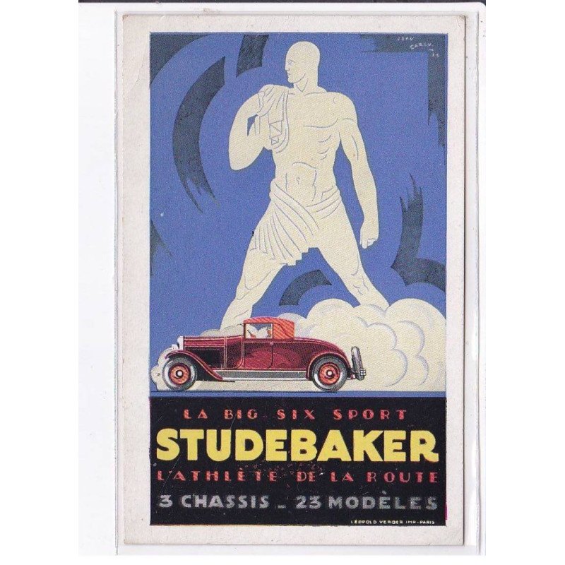 PUBLICITE : la Big Six Sport STUDEBAKER "l'athlete de la route" - automobile - illustrée par Jean Carlu - très bon état