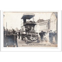 PARIS : carte photo d'un autobus Delahaye au salon de l'automobile en 1905 -  très bon état