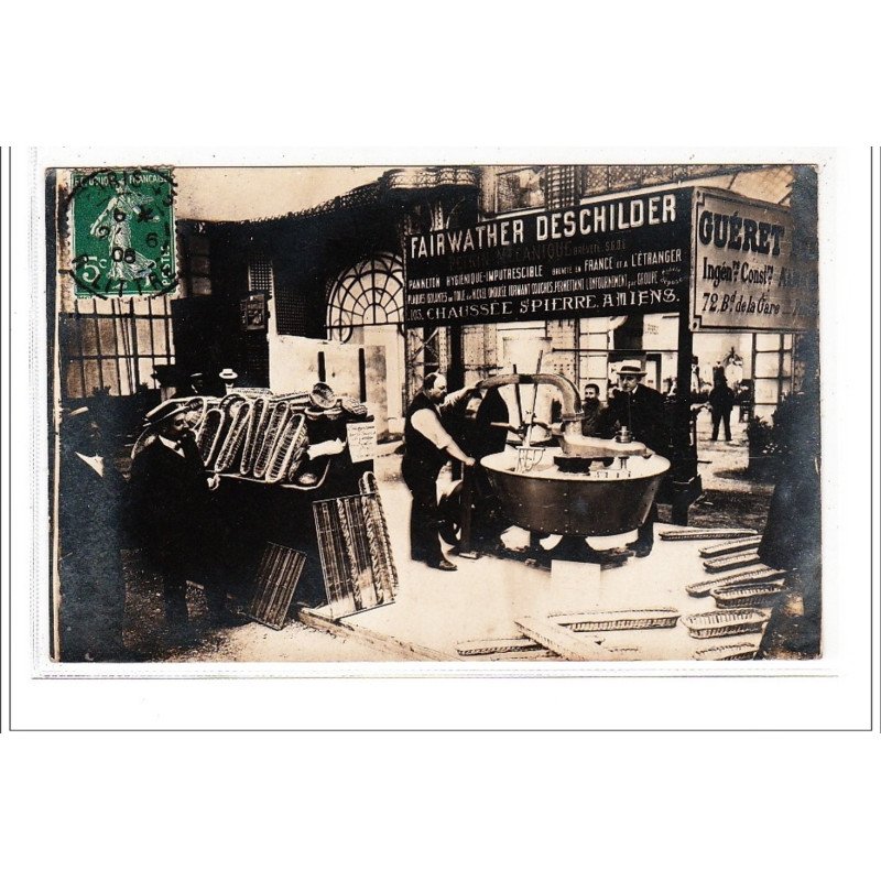 PARIS : lot de 4 cartes photo de l'exposition des pétrins mécaniques (boulangerie - moulins Corbeil) vers 1908