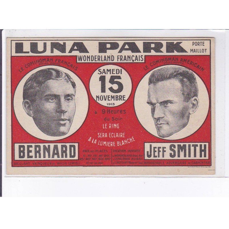 luna park wonderland français Bernard et Jeff Smith, boxe 1913 - très bon état luna park wonderland français Bernard et Jeff Smith, boxe 1913 - très bon état