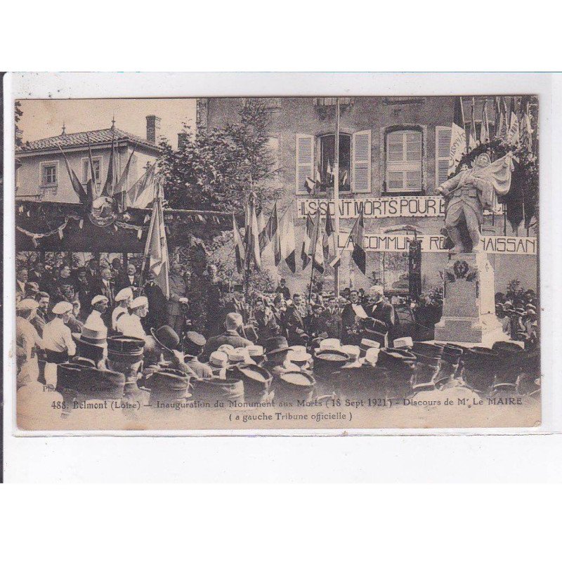 BELMONT: inauguration du monument aux morts 1921, discours de Mr. Le Maire - très bon état